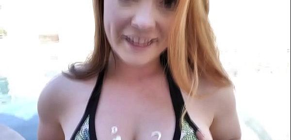  Horny redhead mom Summer Hart trips off her bikini and lets stepson fill her up